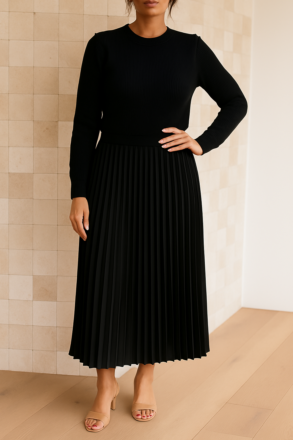 Claudia - Robe longue avec pull et jupe plissée